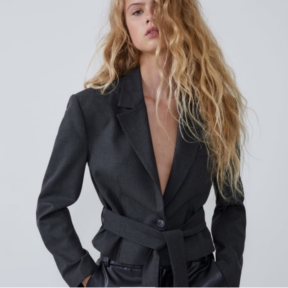 Zara Cropped Belted Blazer Jacket